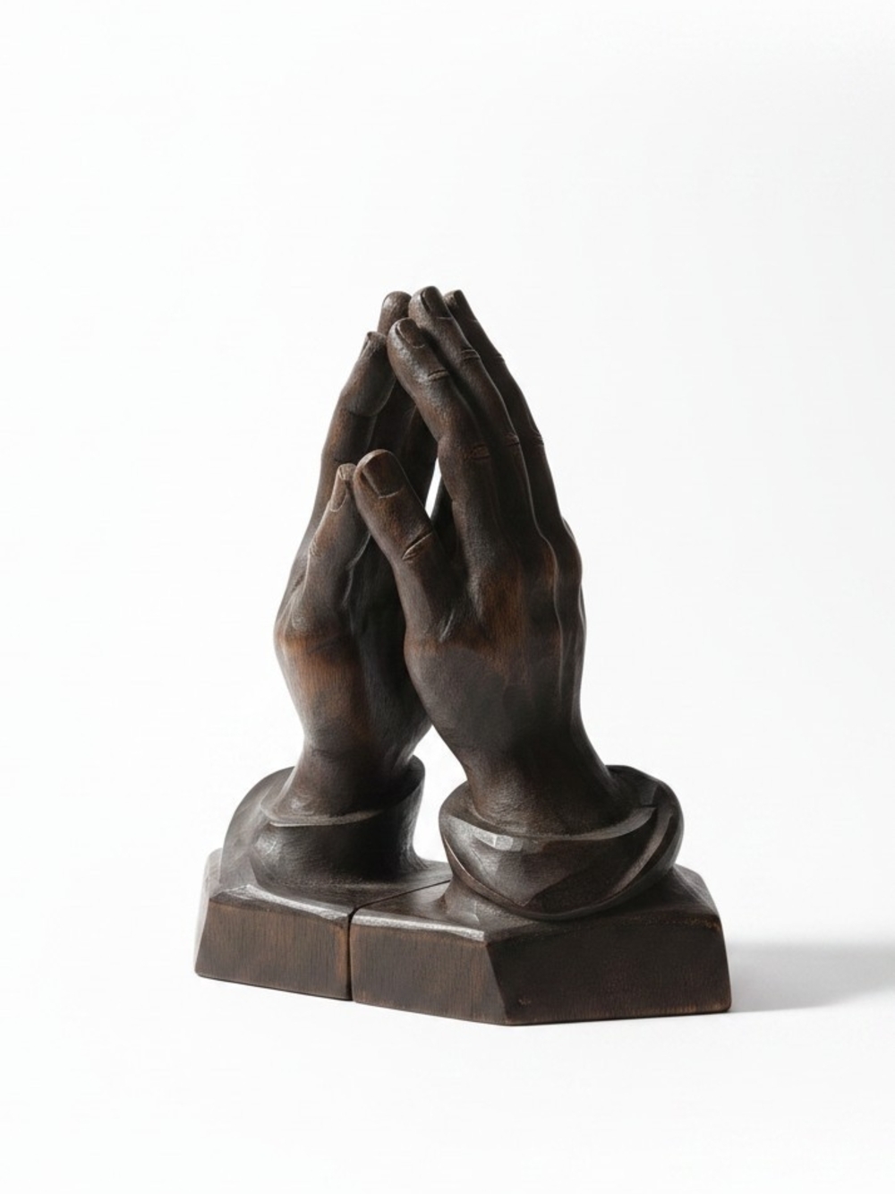 Vintage Wooden Praying Hands Bookends Handmade One Of A Kind